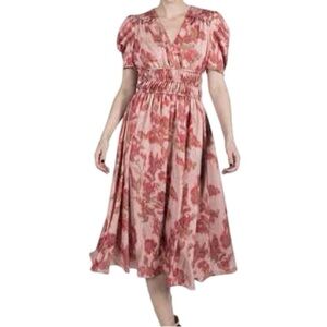 Julia Jordan Two-Tone Floral Pink Satin V-Neck Dress | Size 2